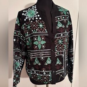 Zara Black and Green Embroidered Jacket